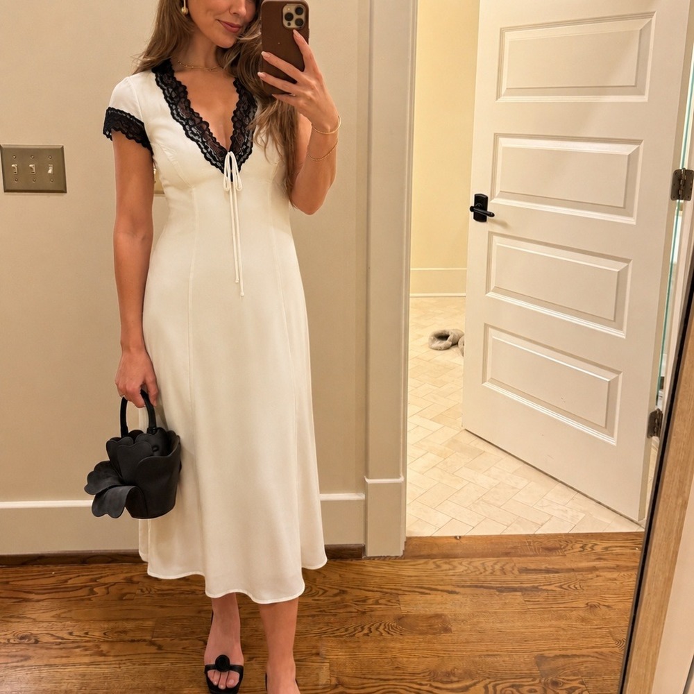 Reformation | NWT Tiffie Lace Trim Midi Dress Fior Di Latte Ivory Black